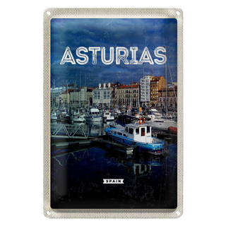 Blechschild Reise 20x30cm Asturias Spanien Yachthafen