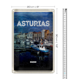 Blechschild Reise 20x30cm Asturias Spanien Yachthafen