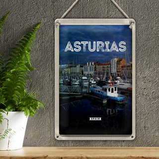 Blechschild Reise 20x30cm Asturias Spanien Yachthafen