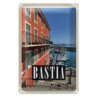 Blechschild Reise 20x30cm Bastia Corsica Blick auf Yachthafen Meer
