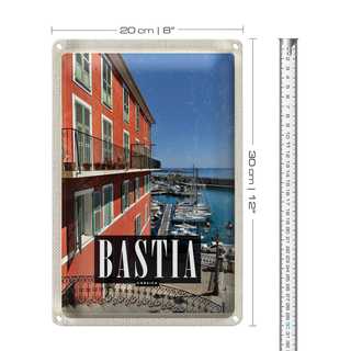 Blechschild Reise 20x30cm Bastia Corsica Blick auf Yachthafen Meer