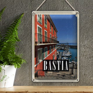 Blechschild Reise 20x30cm Bastia Corsica Blick auf Yachthafen Meer