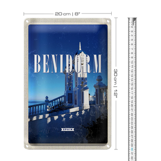 Blechschild Reise 20x30cm Retro Benidorm Spain Spanien Badeort