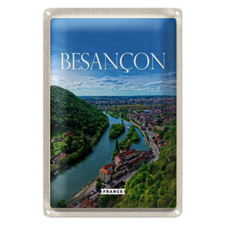 Blechschild Reise 20x30cm Retro Besançon France Panoramablick
