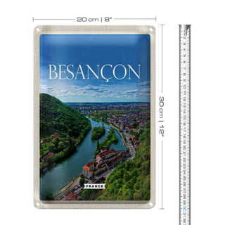 Blechschild Reise 20x30cm Retro Besançon France Panoramablick