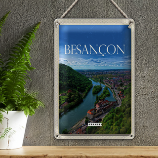 Blechschild Reise 20x30cm Retro Besançon France Panoramablick