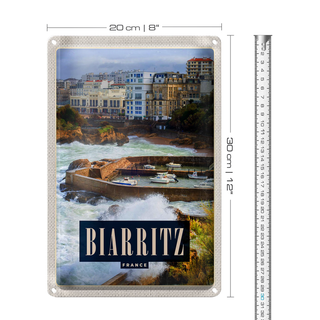 Blechschild Reise 20x30cm Biarritz France Seebad Urlaubsort Meer