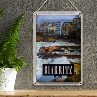 Blechschild Reise 20x30cm Biarritz France Seebad Urlaubsort Meer
