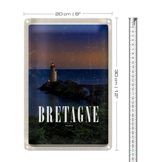 Blechschild Reise 20x30cm Retro Bretagne France Leuchtturm