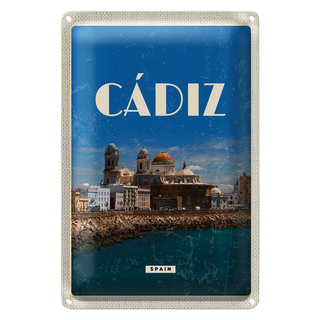 Blechschild Reise 20x30cm Retro Cadiz Spain Altstadt Meer Urlaub