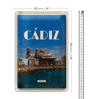 Blechschild Reise 20x30cm Retro Cadiz Spain Altstadt Meer Urlaub