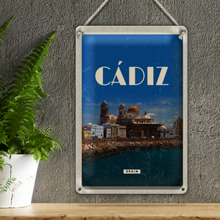 Blechschild Reise 20x30cm Retro Cadiz Spain Altstadt Meer Urlaub