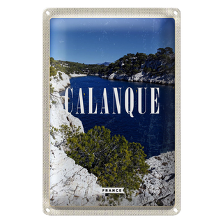 Blechschild Reise 20x30cm Retro Calanque France Meer Berge Natur
