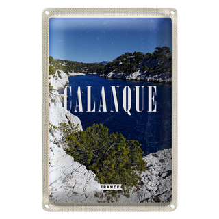 Blechschild Reise 20x30cm Retro Calanque France Meer Berge Natur