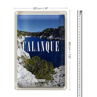 Blechschild Reise 20x30cm Retro Calanque France Meer Berge Natur