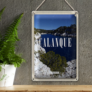 Blechschild Reise 20x30cm Retro Calanque France Meer Berge Natur