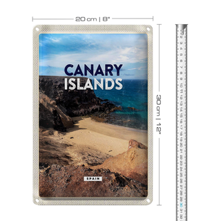 Blechschild Reise 20x30cm Canary Islands Bucht Klippen Meer Sand