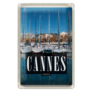 Blechschild Reise 20x30cm Retro Cannes France Meer Urlaub Jacht