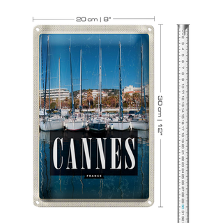 Blechschild Reise 20x30cm Retro Cannes France Meer Urlaub Jacht