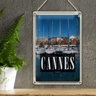 Blechschild Reise 20x30cm Retro Cannes France Meer Urlaub Jacht
