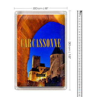 Blechschild Reise 20x30cm Retro Carcassonne France Mittelalter