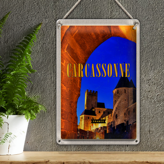 Blechschild Reise 20x30cm Retro Carcassonne France Mittelalter
