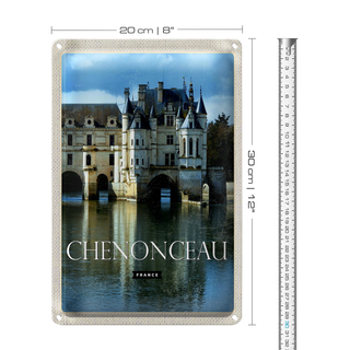Blechschild Reise 20x30cm Retro Chenonceau France Schloss
