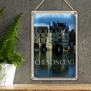 Blechschild Reise 20x30cm Retro Chenonceau France Schloss