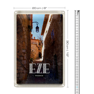 Blechschild Reise 20x30cm Retro Eze France Mittelalter Stadt