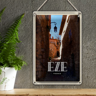 Blechschild Reise 20x30cm Retro Eze France Mittelalter Stadt