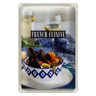 Blechschild Reise 20x30cm French Cuisine Meeresfrüchte Wein