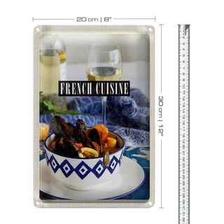 Blechschild Reise 20x30cm French Cuisine Meeresfrüchte Wein