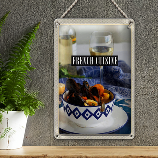 Blechschild Reise 20x30cm French Cuisine Meeresfrüchte Wein