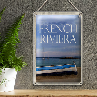 Blechschild Reise 20x30cm Retro french riviera Meer Boot Urlaub