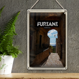 Blechschild Reise 20x30cm Retro Furiani Corsica Urlaubsort