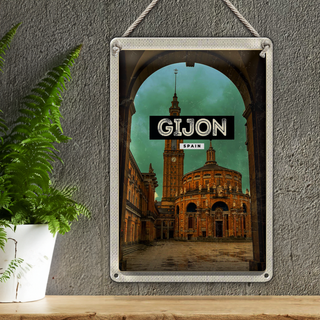 Blechschild Reise 20x30cm Retro Gijon Spain Universidad Laboral