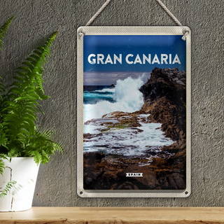 Blechschild Reise 20x30cm Gran Canaria Spain Meer Berge