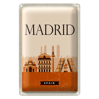 Blechschild Reise 20x30cm Retro Madrid Spain malerisches Bild