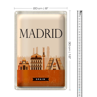 Blechschild Reise 20x30cm Retro Madrid Spain malerisches Bild