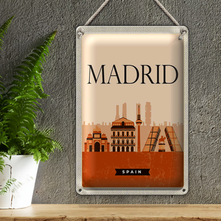 Blechschild Reise 20x30cm Retro Madrid Spain malerisches Bild