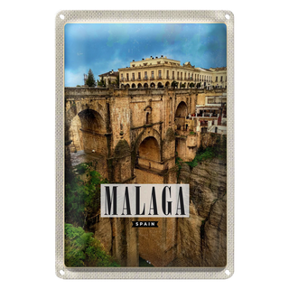 Blechschild Reise 20x30cm Malaga Spain Hafenstadt Urlaub