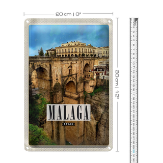 Blechschild Reise 20x30cm Malaga Spain Hafenstadt Urlaub