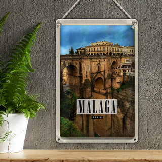 Blechschild Reise 20x30cm Malaga Spain Hafenstadt Urlaub