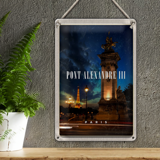Blechschild Reise 20x30cm Pont Alexandre III Paris Brücke Nacht