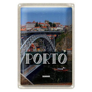 Blechschild Reise 20x30cm Porto Portugal Brücke Ponte Dom Luís I