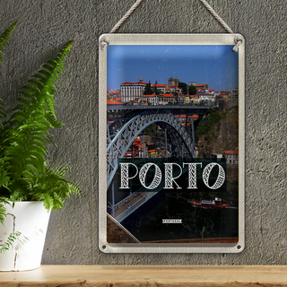 Blechschild Reise 20x30cm Porto Portugal Brücke Ponte Dom Luís I