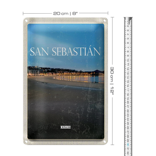 Blechschild Reise 20x30cm Retro San Sebastian Spain Strand Meer
