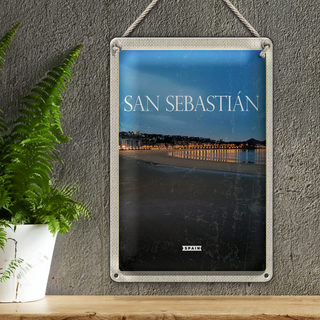 Blechschild Reise 20x30cm Retro San Sebastian Spain Strand Meer