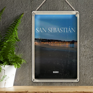 Blechschild Reise 20x30cm Retro San Sebastian Spain Strand Meer