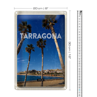Blechschild Reise 20x30cm Tarragona Spanien Palmen mit Meerblick